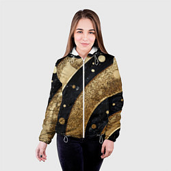 Куртка с капюшоном женская Выпуклая золотая текстура на черном, цвет: 3D-белый — фото 2