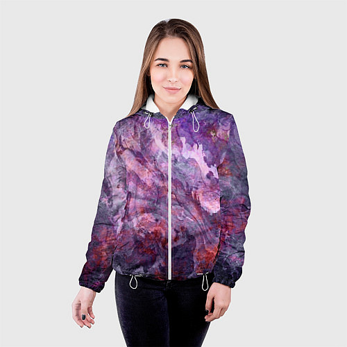 Женская куртка Абстракция - purple space stone / 3D-Белый – фото 4