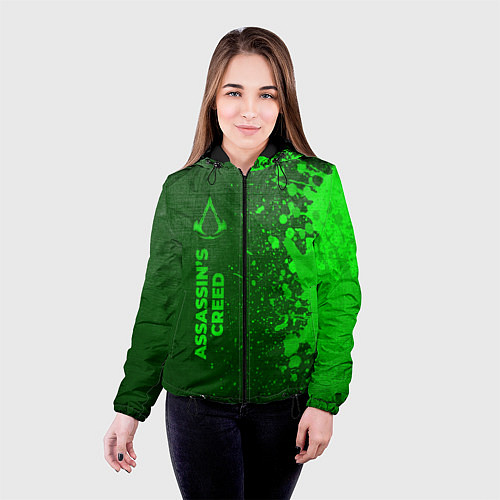 Женская куртка Assassins Creed - green gradient по-вертикали / 3D-Черный – фото 4