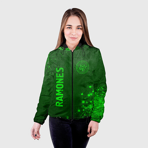Женская куртка Ramones - green gradient вертикально / 3D-Черный – фото 4