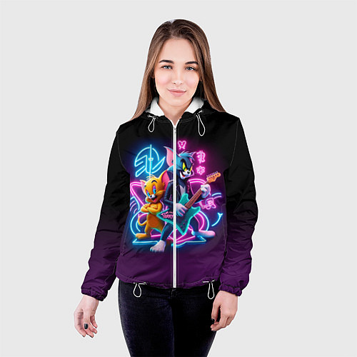 Женская куртка Гитарист Том и вокалист Джерри - неоновое свечение / 3D-Белый – фото 4
