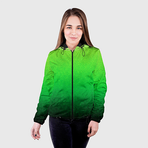 Женская куртка Градиент мозаика зелёный в тёмный / 3D-Черный – фото 4