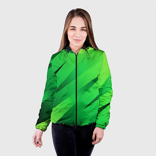 Женская куртка Сочный зелёный абстрактные полосы / 3D-Черный – фото 4