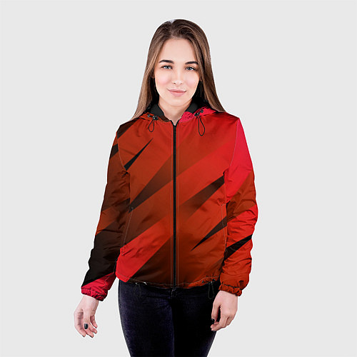 Женская куртка Красно-коричневый абстрактные полосы / 3D-Черный – фото 4