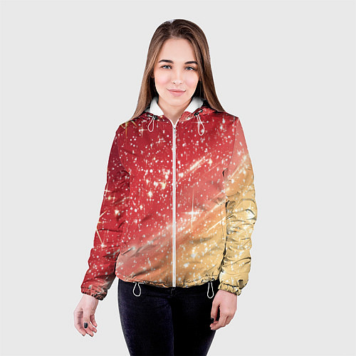 Женская куртка Розово-золотая текстура с блеском / 3D-Белый – фото 4