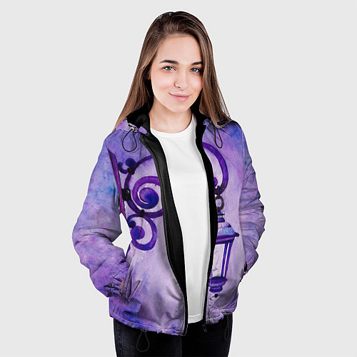 Женская куртка Уличный фиолетовый фонарь / 3D-Черный – фото 3