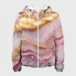 Куртка с капюшоном женская Золотая объемная текстура на розовом, цвет: 3D-белый