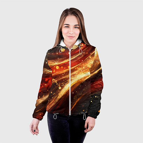 Женская куртка Красно-золотая текстура на черном / 3D-Белый – фото 4