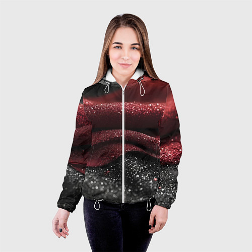 Женская куртка Черно-красная волнистая текстура / 3D-Белый – фото 4