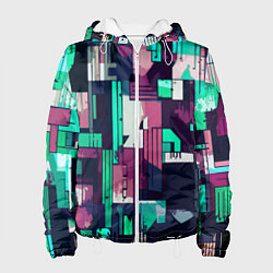 Женская куртка Абстракция бирюзовый с розовым геометричный