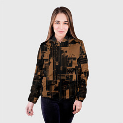 Куртка с капюшоном женская Чёрно-коричневый абстракция геометричный, цвет: 3D-черный — фото 2