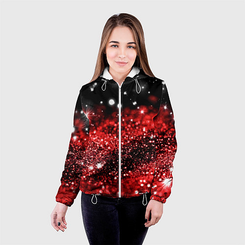 Женская куртка Красно-черная блестящая текстура / 3D-Белый – фото 4