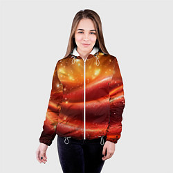 Куртка с капюшоном женская Красная волнистая текстура с блеском, цвет: 3D-белый — фото 2