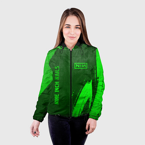 Женская куртка Nine Inch Nails - green gradient вертикально / 3D-Черный – фото 4
