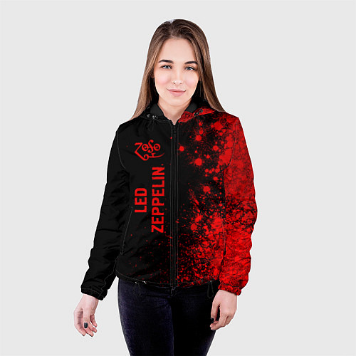 Женская куртка Led Zeppelin - red gradient по-вертикали / 3D-Черный – фото 4