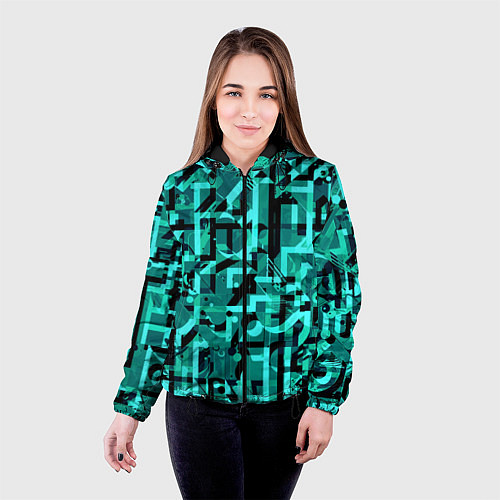 Женская куртка Неоновый голубой объёмный эффект / 3D-Черный – фото 4