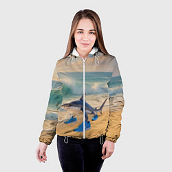 Куртка с капюшоном женская Тралалеро тралала мем, цвет: 3D-белый — фото 2