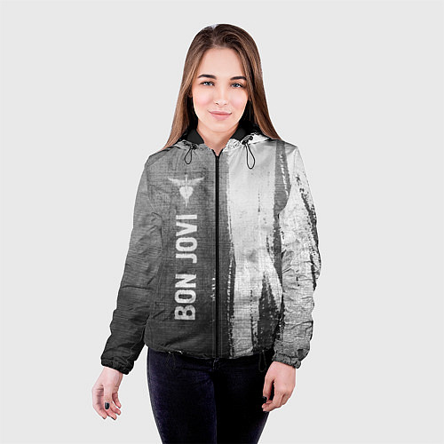 Женская куртка Bon Jovi - grey gradient по-вертикали / 3D-Черный – фото 4