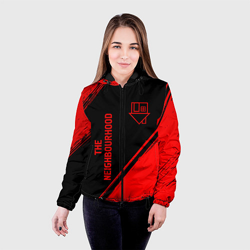 Женская куртка The Neighbourhood - red gradient вертикально / 3D-Черный – фото 4