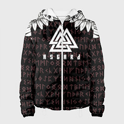 Куртка с капюшоном женская Асгард на фоне рун и валькнут, цвет: 3D-белый