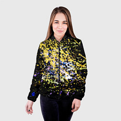 Куртка с капюшоном женская Желто синяя краска на черном, цвет: 3D-черный — фото 2