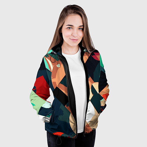 Женская куртка Сине-бежевый абстракция / 3D-Черный – фото 3