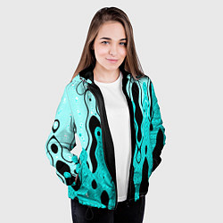 Куртка с капюшоном женская Чёрно-голубой абстракция, цвет: 3D-черный — фото 2