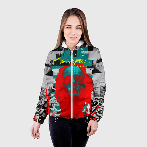Женская куртка Cyberpunk 2077 гранж / 3D-Белый – фото 4