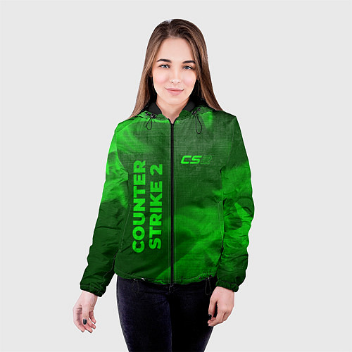 Женская куртка Counter Strike 2 - green gradient вертикально / 3D-Черный – фото 4