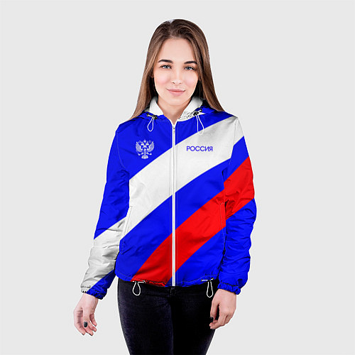 Женская куртка Россия с гербом и цветами флага / 3D-Белый – фото 4