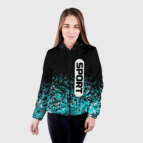 Женская куртка Sport чёрно-голубой пятнистый / 3D-Черный – фото 4