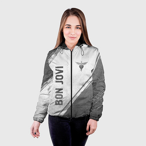 Женская куртка Bon Jovi - white gradient вертикально / 3D-Черный – фото 4