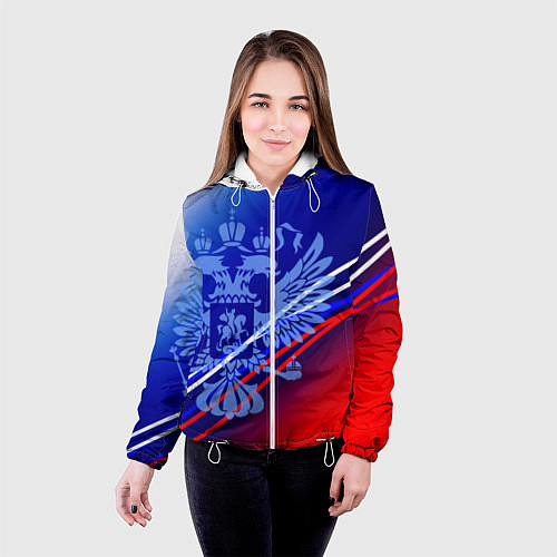 Женская куртка Герб России и градиент бело-сине-красный / 3D-Белый – фото 4