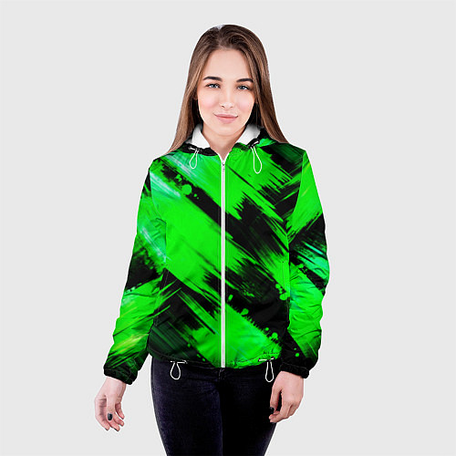 Женская куртка Зеленые мазки краски на черном / 3D-Белый – фото 4