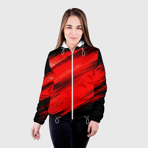 Женская куртка Красные мазги краски на черном / 3D-Белый – фото 4