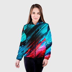 Куртка с капюшоном женская Синяя и красная краска на черном, цвет: 3D-черный — фото 2