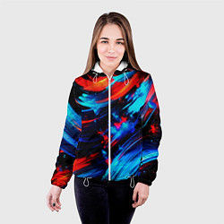 Куртка с капюшоном женская Синие и красные мазки краски на черном, цвет: 3D-белый — фото 2