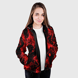 Куртка с капюшоном женская Красно-черные разводы краски - абстрактный узор, цвет: 3D-черный — фото 2