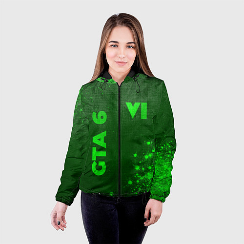 Женская куртка GTA 6 - green gradient вертикально / 3D-Черный – фото 4
