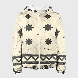 Куртка с капюшоном женская Африканские примитивные узоры, цвет: 3D-белый