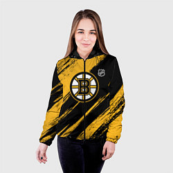 Куртка с капюшоном женская Бостон Брюинз - брызги краски, цвет: 3D-черный — фото 2