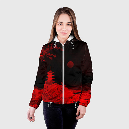 Женская куртка Башня в красной сепии / 3D-Белый – фото 4