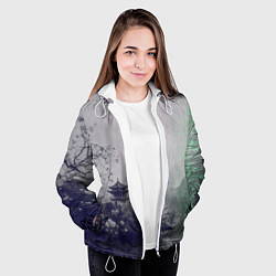 Куртка с капюшоном женская Рыбацкий домик на берегу озера, цвет: 3D-белый — фото 2