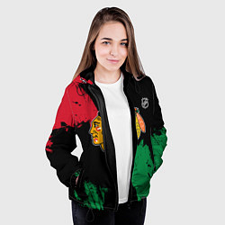Куртка с капюшоном женская Чикаго Блэкхокс - брызги красок, цвет: 3D-черный — фото 2