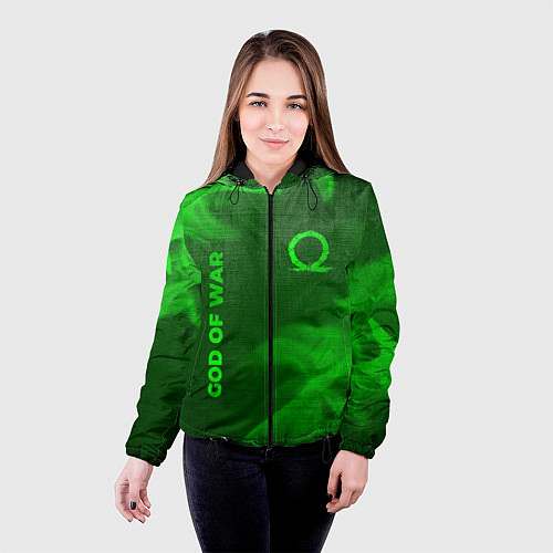 Женская куртка God of War - green gradient вертикально / 3D-Черный – фото 4