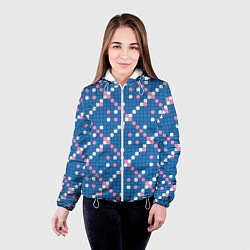 Куртка с капюшоном женская Синяя розовая с белым плитка, цвет: 3D-белый — фото 2