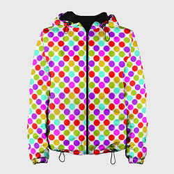 Куртка с капюшоном женская Разноцветный горох на белом, цвет: 3D-черный
