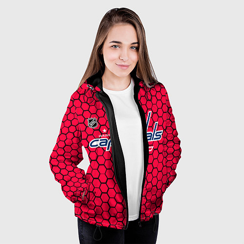Женская куртка Вашингтон Кэпиталз - красные соты / 3D-Черный – фото 3