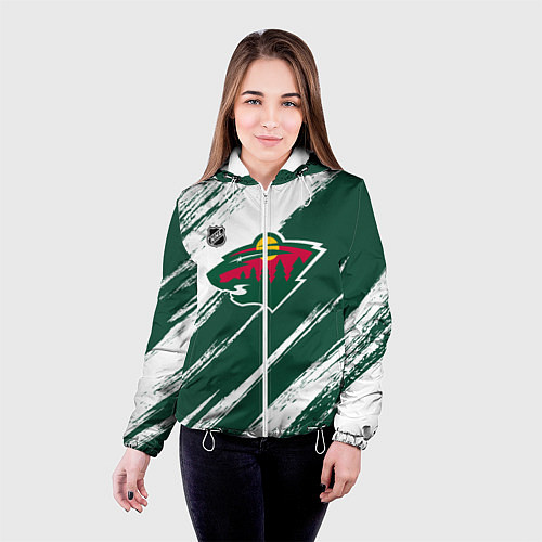 Женская куртка Миннесота Уайлд - зеленый и белый / 3D-Белый – фото 4