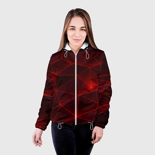 Женская куртка Красные полигоны с неоном / 3D-Белый – фото 4